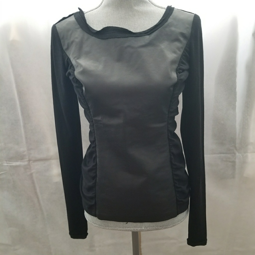 Lafayette 148 New York Leather Panel Blouse